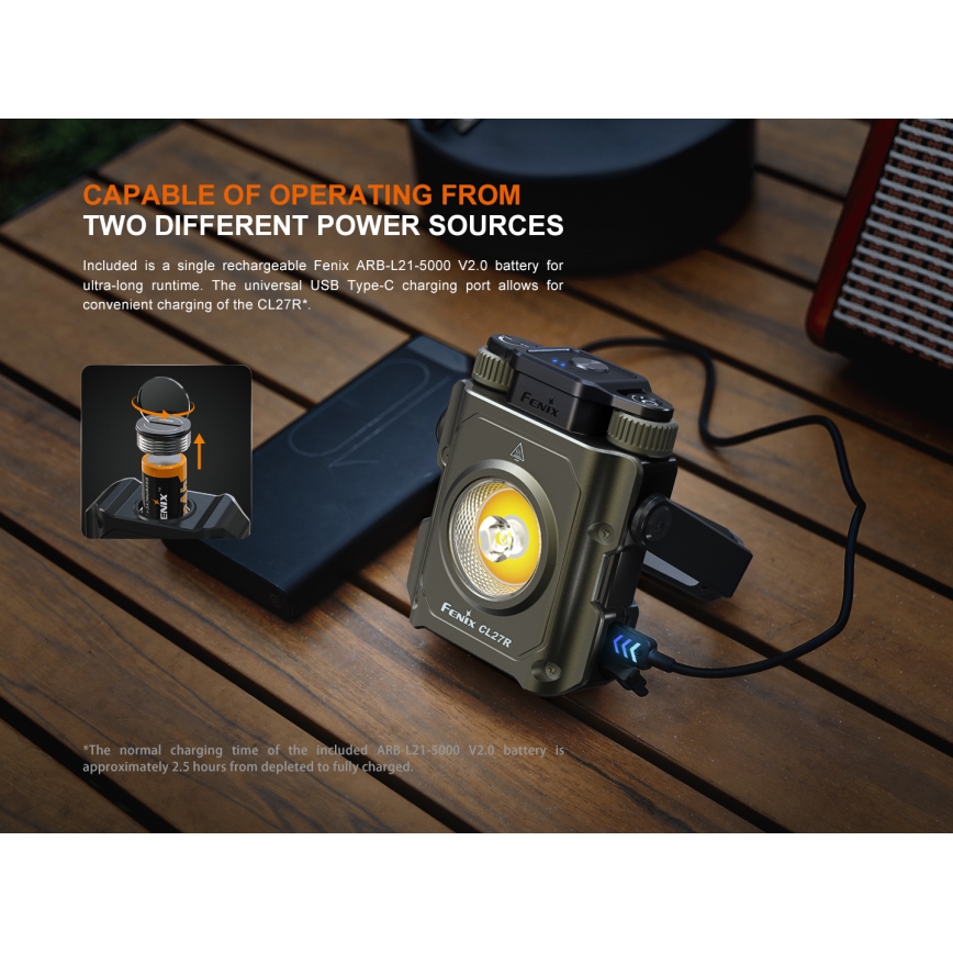 Fenix CL27RGRE - Luminaire à intensité variable rechargeable LED/USB IP66 1600 lm 285 h