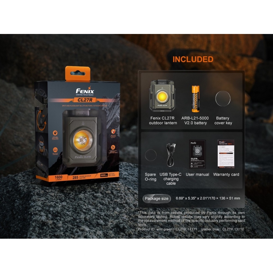 Fenix CL27RGRE - Luminaire à intensité variable rechargeable LED/USB IP66 1600 lm 285 h