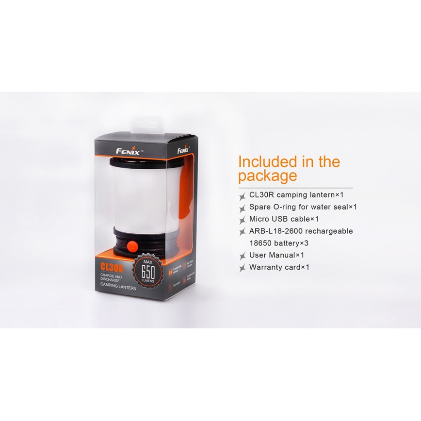 Fenix CL30R - Lampe portable rechargeable LED/USB/6xCR123A IPX7 650 lm 300 h 2600 mAh