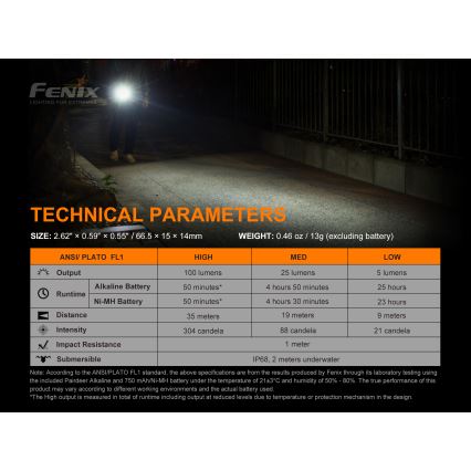 Fenix E01V20BLC - Lampe torche LED/1xAAA IP68 100 lm 25 hrs