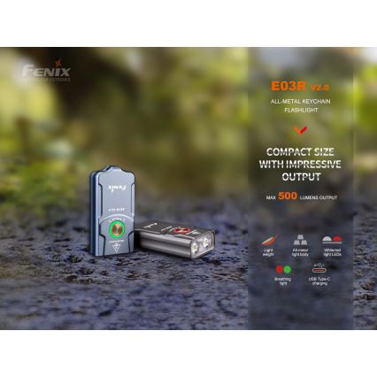 Fenix E03RV20BLU - Lampe torche rechargeable LED/USB IP66 500 lm 30 h