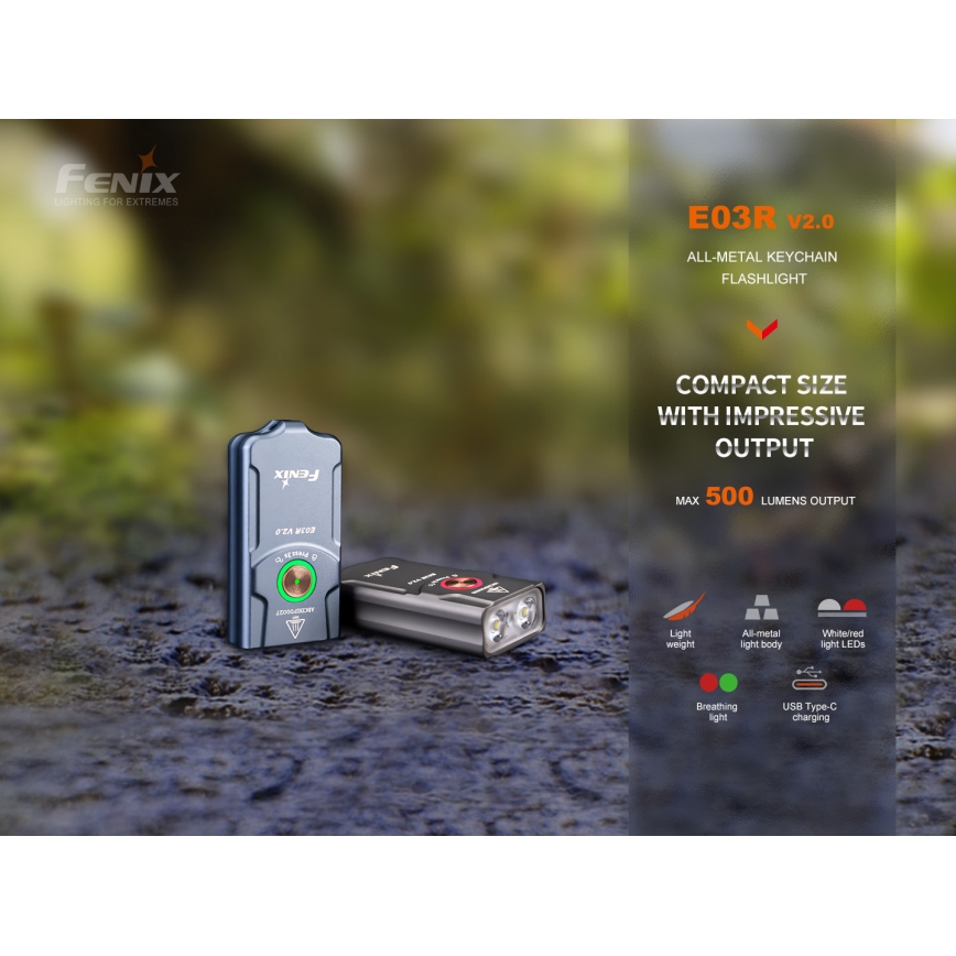 Fenix E03RV20BLU - Lampe torche rechargeable LED/USB IP66 500 lm 30 h