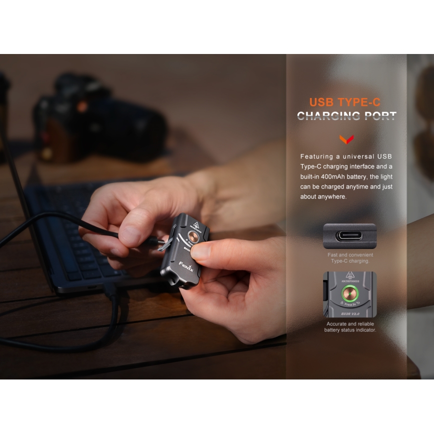 Fenix E03RV20BLU - Lampe torche rechargeable LED/USB IP66 500 lm 30 h