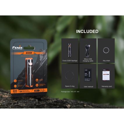 Fenix E05RBLC - Lampe torche rechargeable LED/USB IP68 400 lm 30 hrs