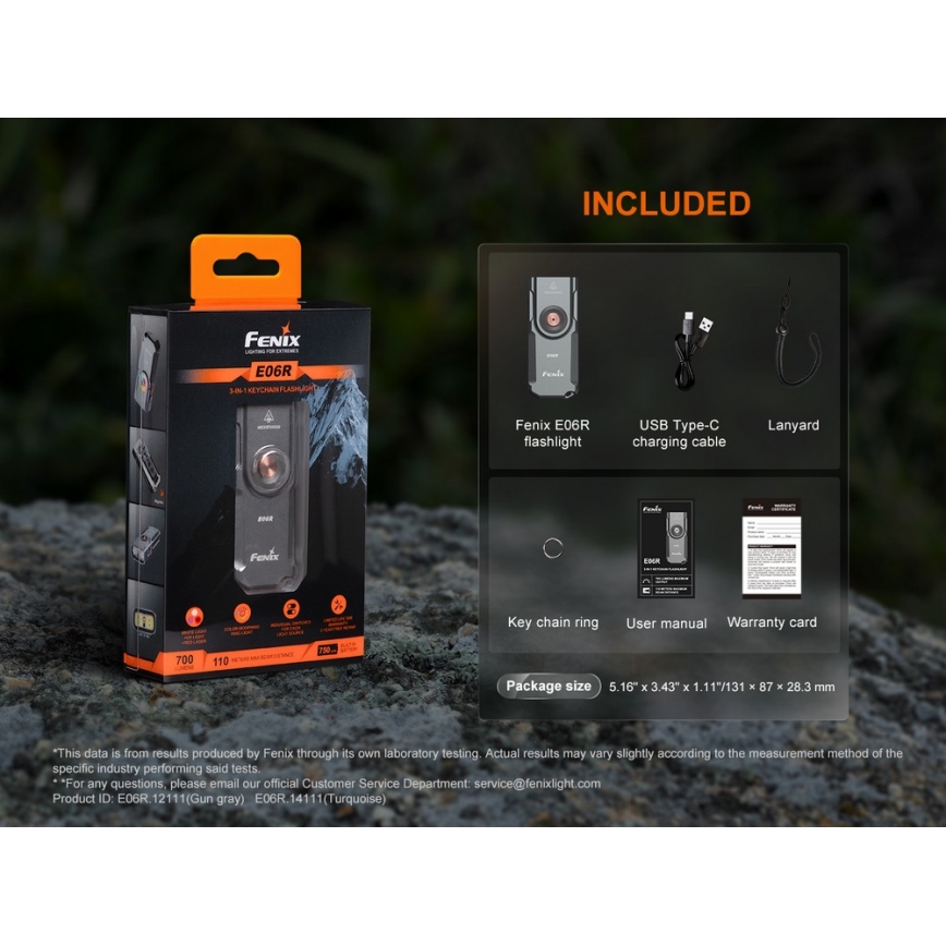 Fenix E06RGRY - Lampe torche UV à intensité variable rechargeable LED/USB IP66 700 brillant 60 h gris