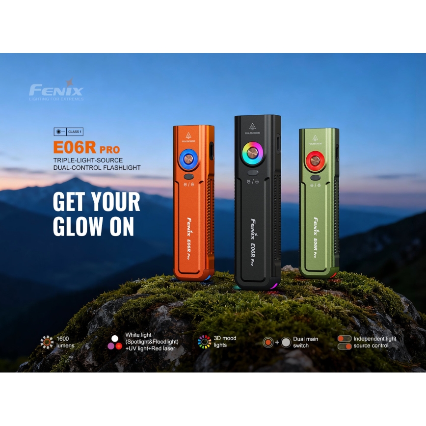 Fenix E06RPROEUOLI - Lampe de poche LED rechargeable à intensité réglable/USB 1650 mAh IP66 1600 lm 111 h verte