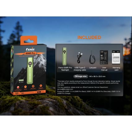 Fenix E06RPROEUOLI - Lampe de poche LED rechargeable à intensité réglable/USB 1650 mAh IP66 1600 lm 111 h verte