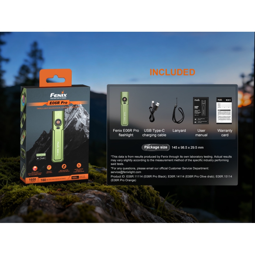 Fenix E06RPROEUOLI - Lampe de poche LED rechargeable à intensité réglable/USB 1650 mAh IP66 1600 lm 111 h verte