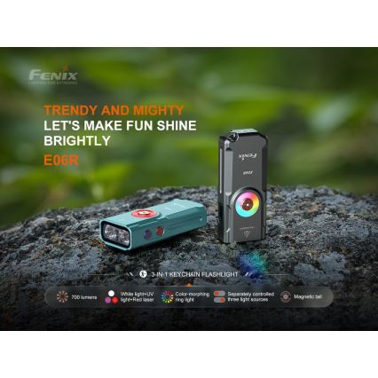 Fenix E06RTKS- Lampe torche UV à intensité variable rechargeable LED/USB IP66 700 turquoise brillant