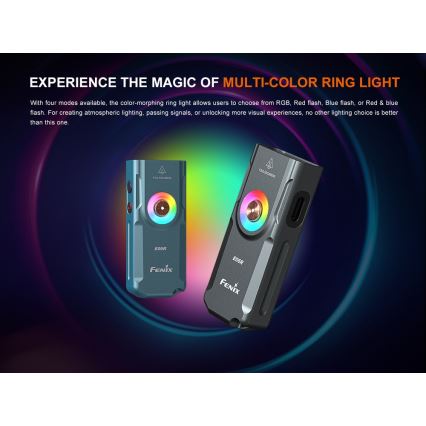 Fenix E06RTKS- Lampe torche UV à intensité variable rechargeable LED/USB IP66 700 turquoise brillant