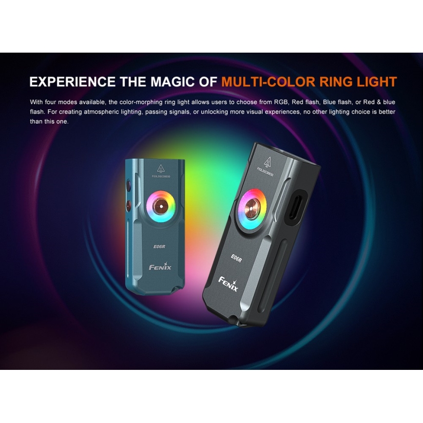 Fenix E06RTKS- Lampe torche UV à intensité variable rechargeable LED/USB IP66 700 turquoise brillant