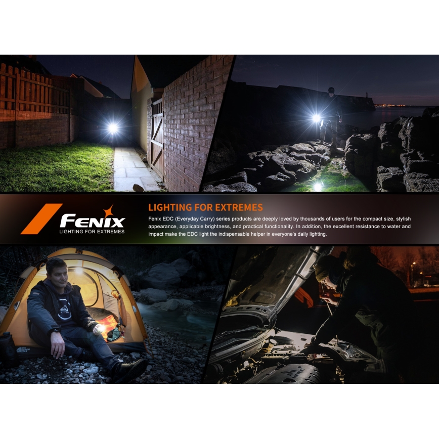 Fenix E06RTKS- Lampe torche UV à intensité variable rechargeable LED/USB IP66 700 turquoise brillant