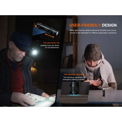 Fenix E12V30 - Lampe de poche LED rechargeable à intensité réglable LED/1xAA 2000 mAh IP68 200 lm 100 h noire