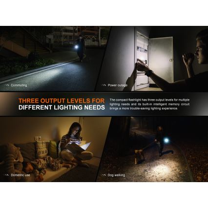 Fenix E12V30 - Lampe de poche LED rechargeable à intensité réglable LED/1xAA 2000 mAh IP68 200 lm 100 h noire