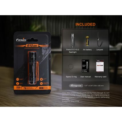 Fenix E12V30 - Lampe de poche LED rechargeable à intensité réglable LED/1xAA 2000 mAh IP68 200 lm 100 h noire