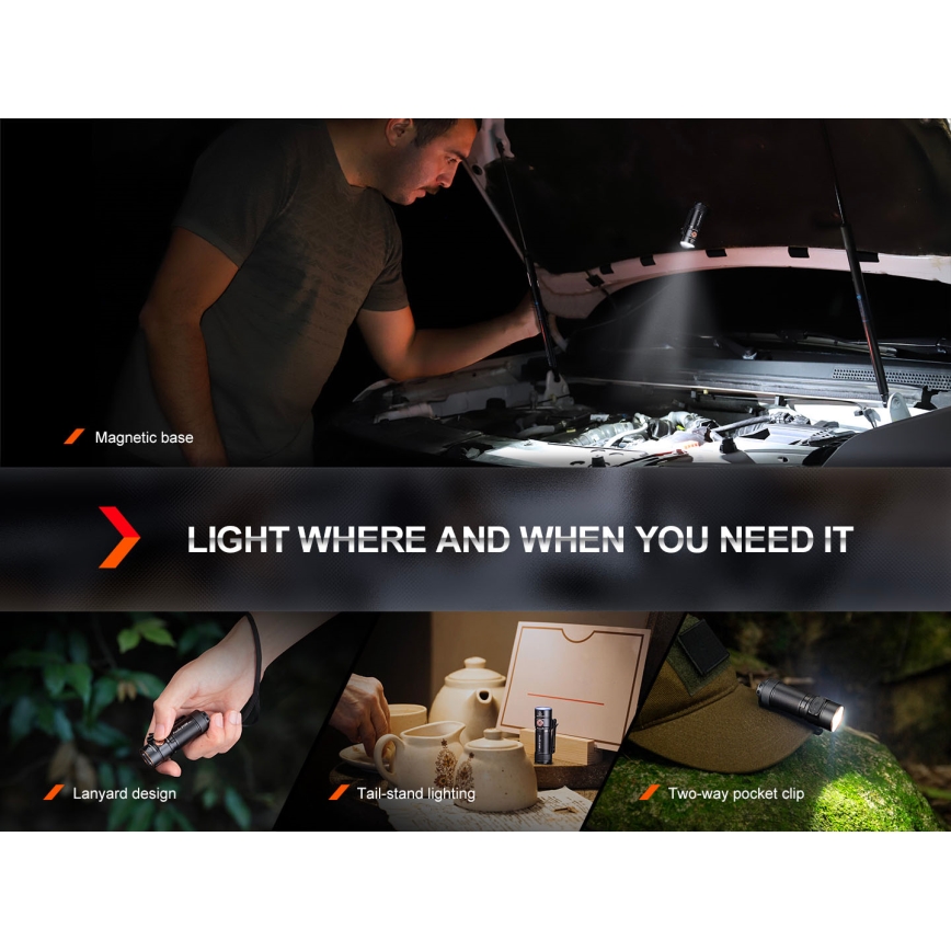 Fenix E18RV20800 - Lampe de poche LED rechargeable à intensité réglable LED/USB/1xCR123A 800 mAh IP68 1200 lm 200 h noire