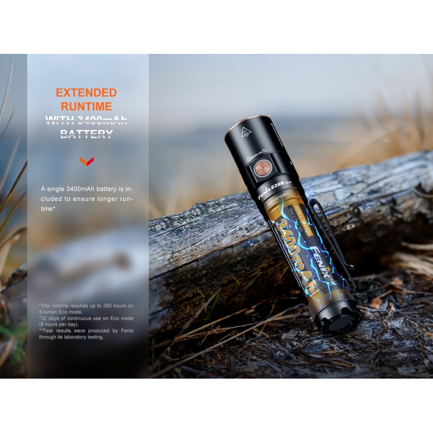 Fenix E28RV20 - Lampe torche à intensité variable rechargeable LED/USB/2xCR123A IP68 1700 brillant 260 h 3400 mAh