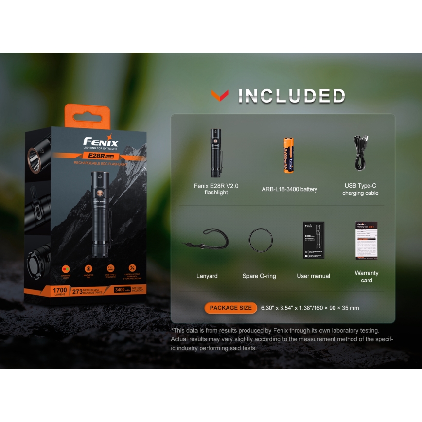 Fenix E28RV20 - Lampe torche rechargeable à intensité variable LED/USB IP68 1700 lm 260 h