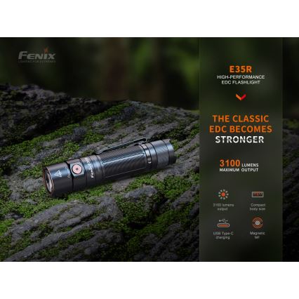 Fenix E35RSETAODS - Lampe torche rechargeable à intensité variable LED/USB IP68 3100 lm 69 h + diffuser 26,5mm