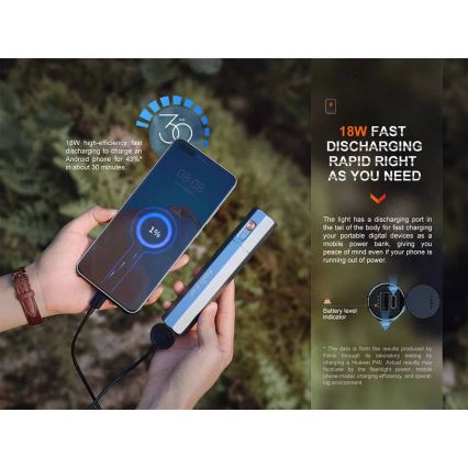 Fenix ECPBLUE - Lampe torche rechargeable avec batterie portative USB IP68 1600 brillant 504 h 5000 mAh bleu