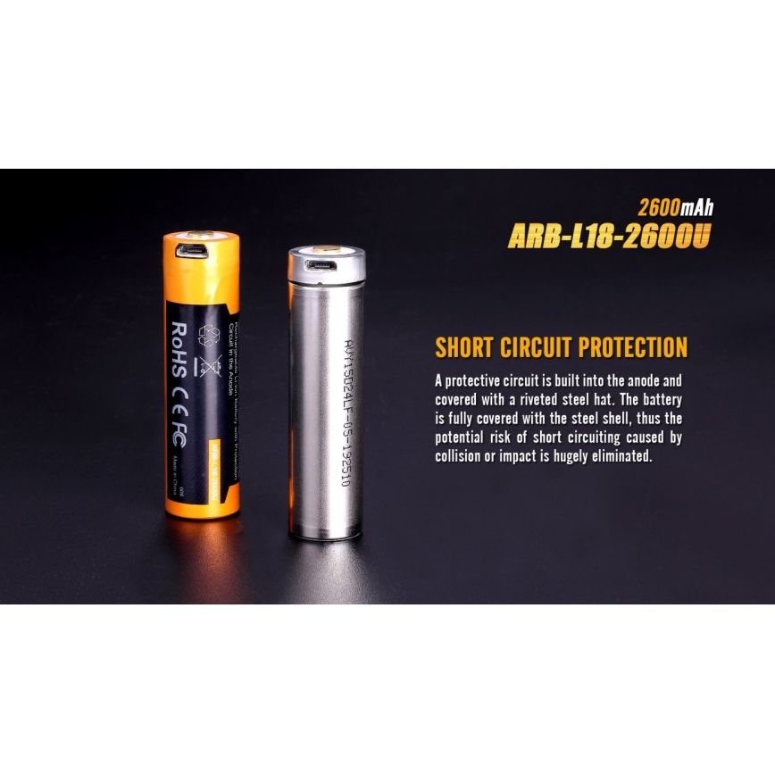 Fenix FE18650LI26USB - 1 pièce Batterie rechargeable USB 3,6 V 2600 mAh