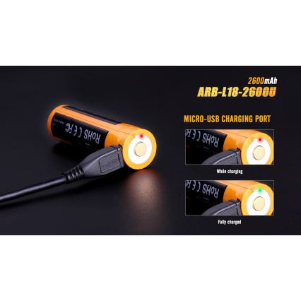 Fenix FE18650LI26USB - 1 pièce Batterie rechargeable USB 3,6 V 2600 mAh