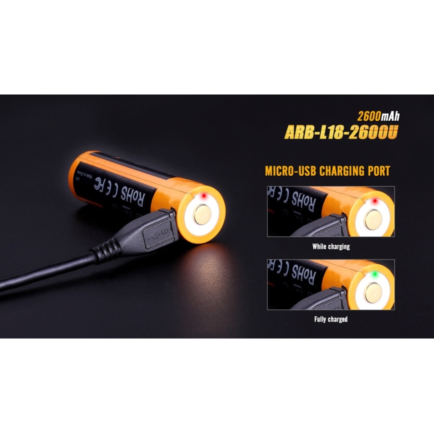 Fenix FE18650LI26USB - 1 pièce Batterie rechargeable USB 3,6 V 2600 mAh