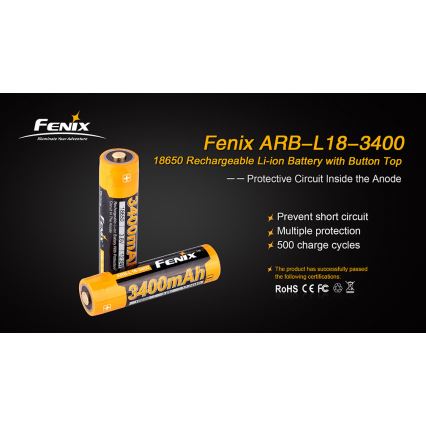 Fenix FE18650LI34 - Batterie rechargeable 18650/3,6V 3400 mAh - 1 pièce