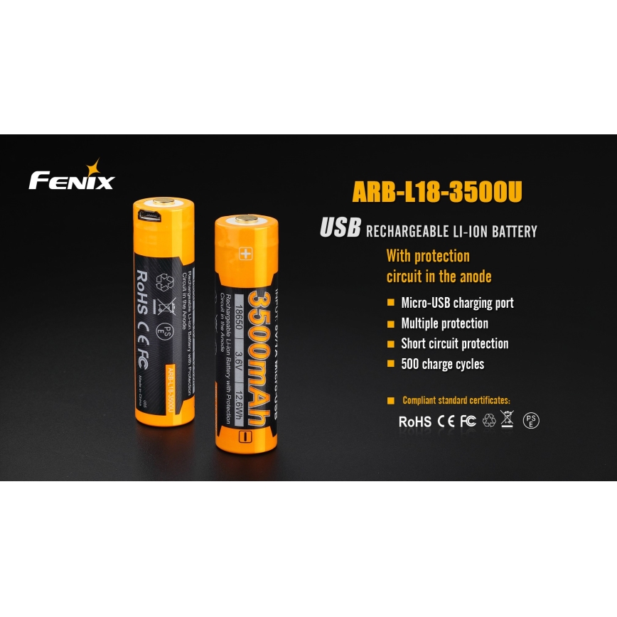 Fenix FE18650LI35USB - 1 pièce Batterie rechargeable USB/3,6 V 3500 mAh