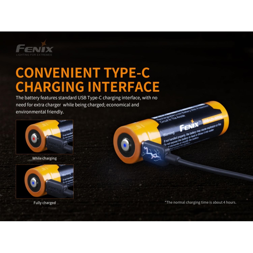 Fenix FE21700USB - 1 pièce Batterie rechargeable USB / 3,6 V 5000 mAh