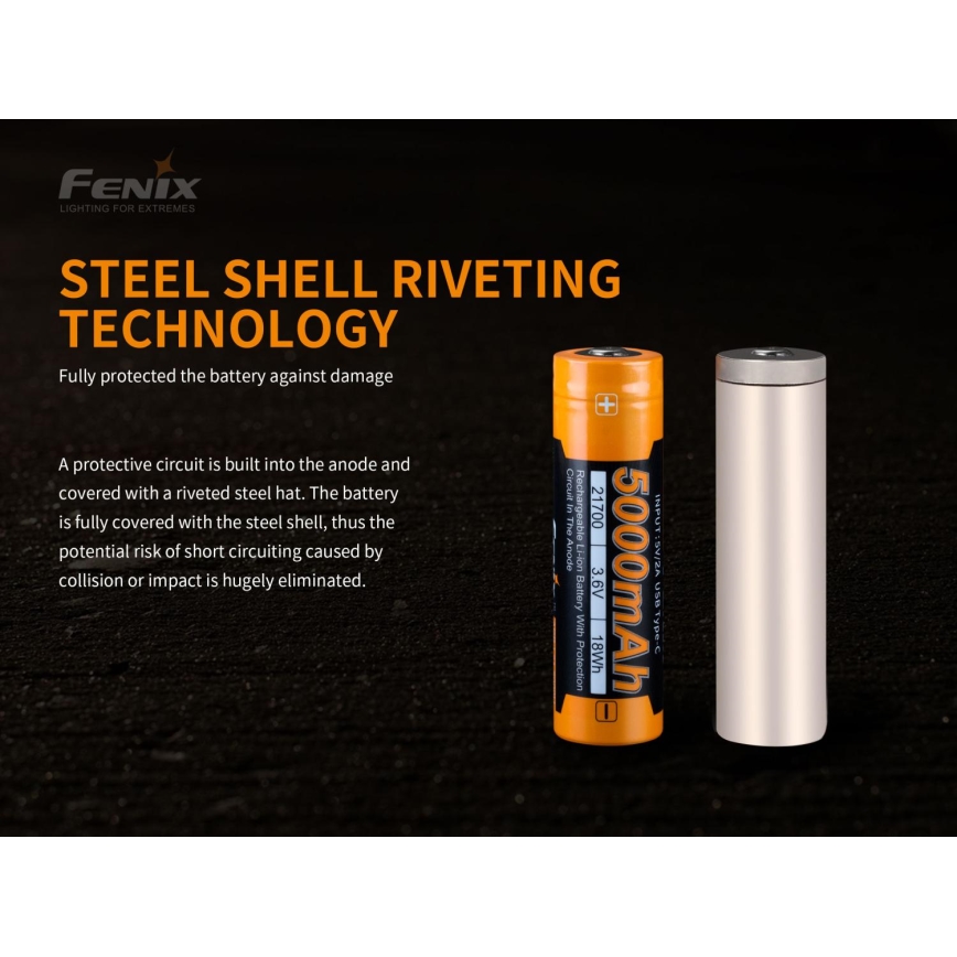 Fenix FE21700USB - 1 pièce Batterie rechargeable USB / 3,6 V 5000 mAh