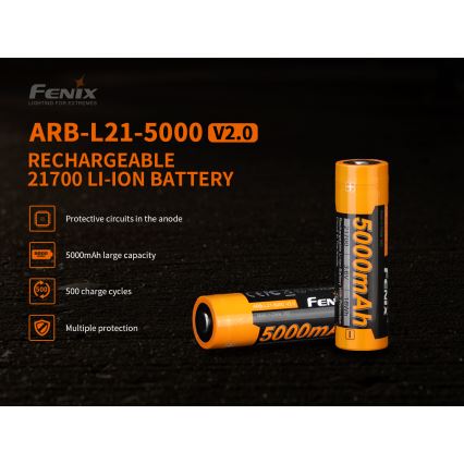 Fenix FE21700V20 - 1 pièce Batterie rechargeable 21700/3,6V 5000 mAh