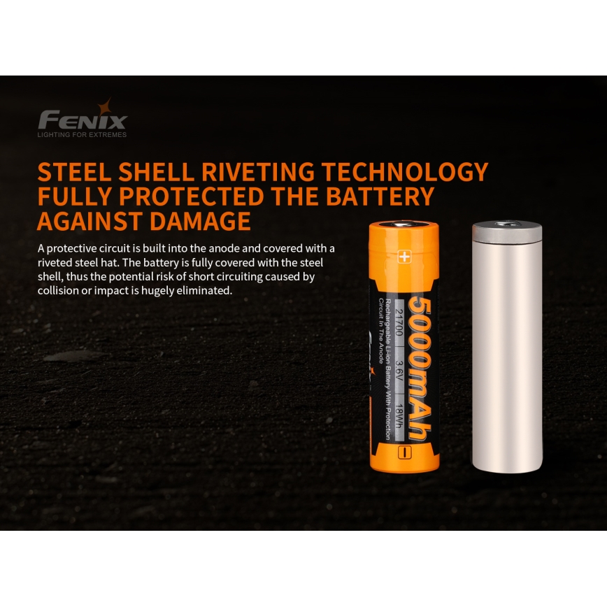 Fenix FE21700V20 - 1 pièce Batterie rechargeable 21700/3,6V 5000 mAh