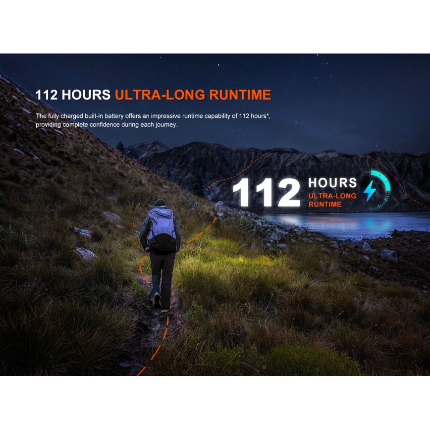 Fenix HL12RV20BLC - Lampe frontale rechargeable LED à intensité variable LED/USB 950 mAh IP66 500 lm jusqu'à 112 h noire