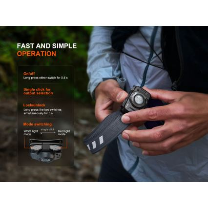 Fenix HL12RV20BLC - Lampe frontale rechargeable LED à intensité variable LED/USB 950 mAh IP66 500 lm jusqu'à 112 h noire