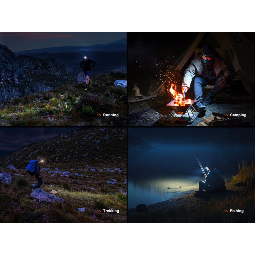 Fenix HL12RV20BLC - Lampe frontale rechargeable LED à intensité variable LED/USB 950 mAh IP66 500 lm jusqu'à 112 h noire