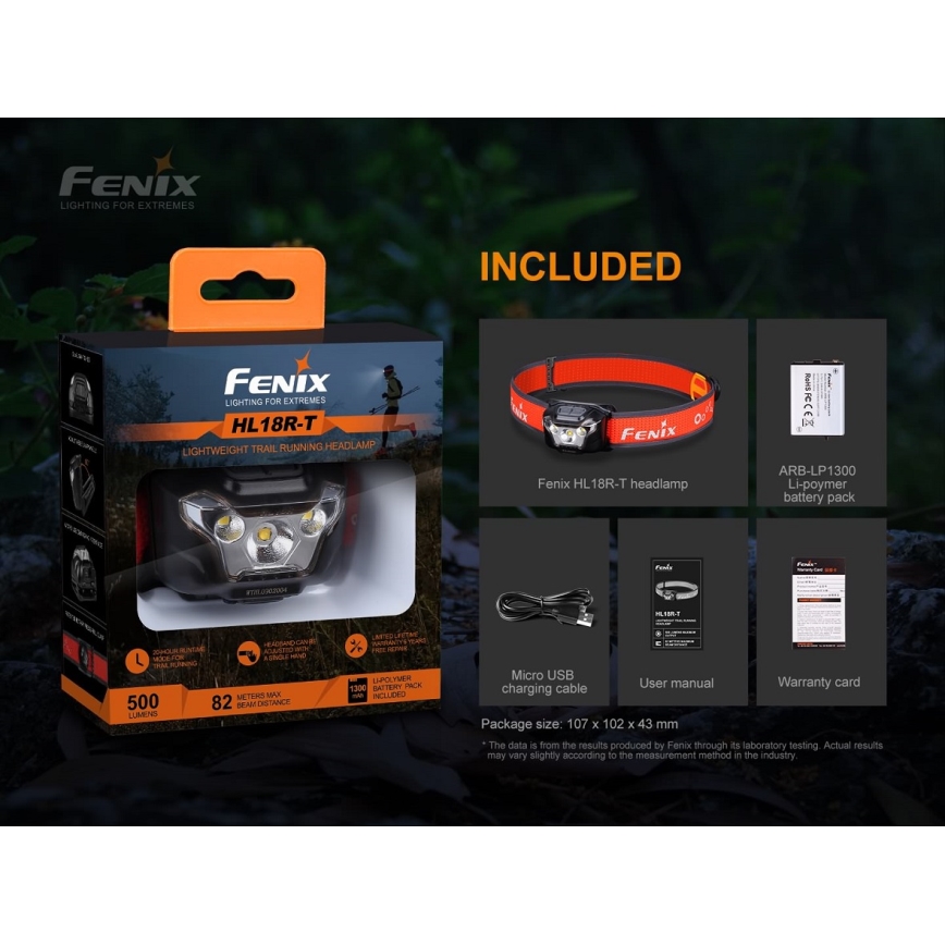 Fenix HL18RTRAIL - Lampe frontale LED rechargeable LED/3xAAA IP66 500 lm 300 hrs
