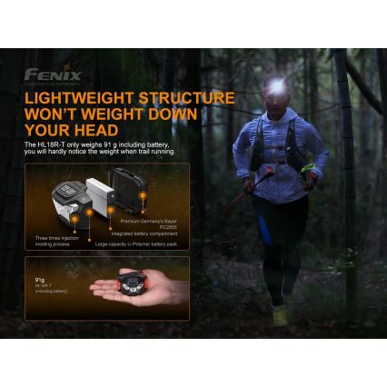 Fenix HL18RTRAIL - Lampe frontale LED rechargeable LED/3xAAA IP66 500 lm 300 hrs