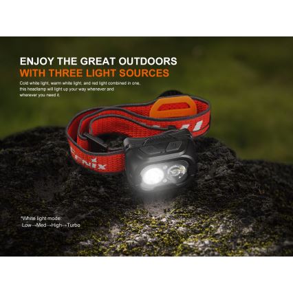 Fenix HL18RTV20BLC - Lampe frontale à intensité variable rechargeable LED/USB IP66 800 lm 160 h noir/orange