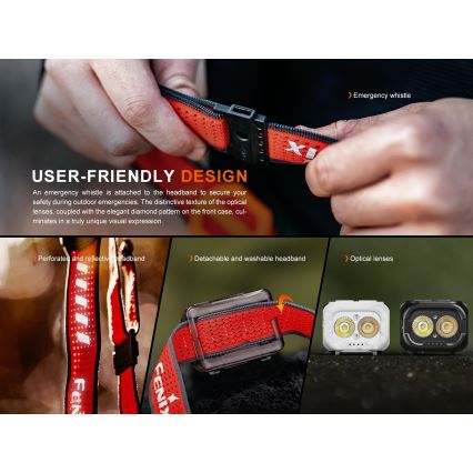 Fenix HL18RTV20BLC - Lampe frontale à intensité variable rechargeable LED/USB IP66 800 lm 160 h noir/orange