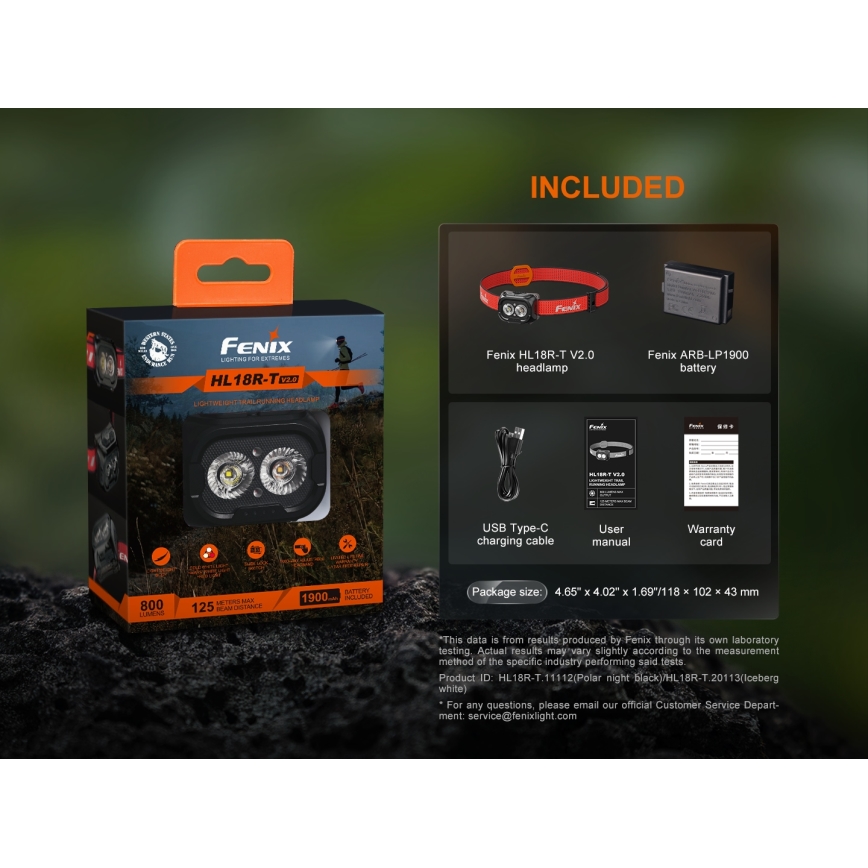 Fenix HL18RTV20BLC - Lampe frontale à intensité variable rechargeable LED/USB IP66 800 lm 160 h noir/orange