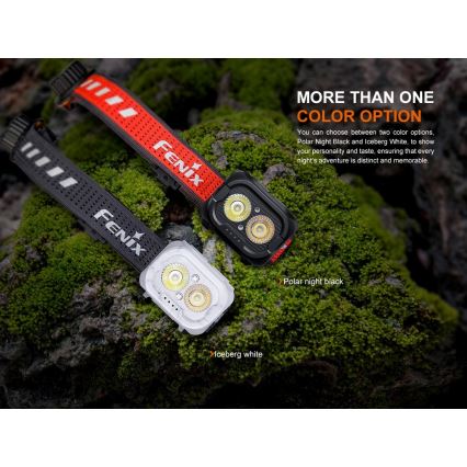 Fenix HL18RTV20WHT - Lampe frontale à intensité variable rechargeable LED/USB IP66 800 brillant 160 h blanc/noir