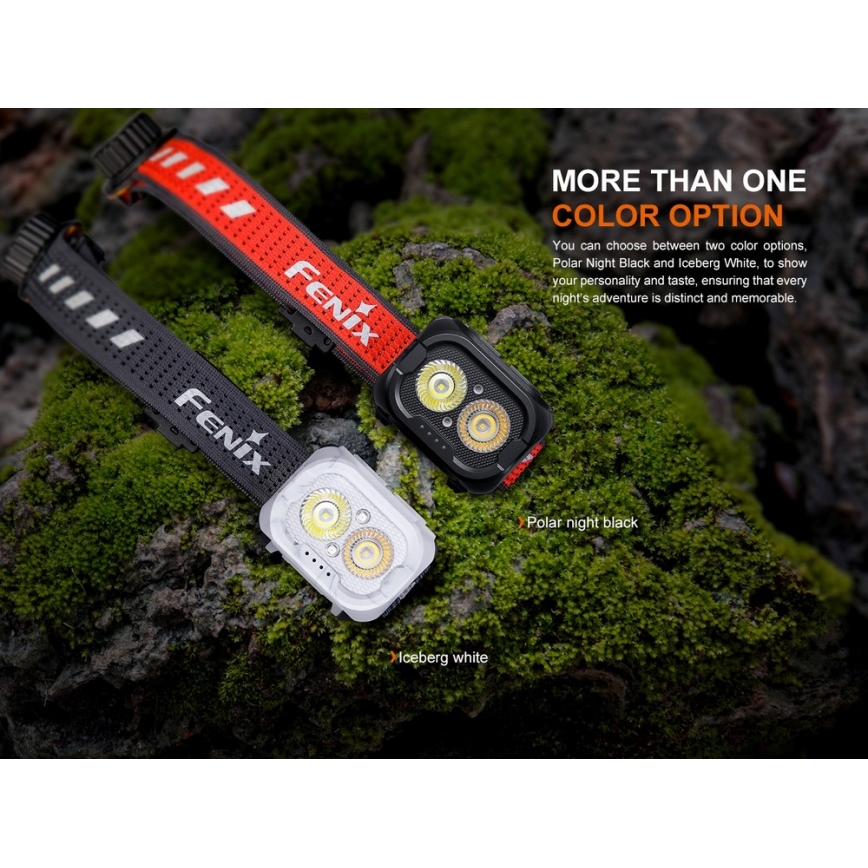 Fenix HL18RTV20WHT - Lampe frontale à intensité variable rechargeable LED/USB IP66 800 brillant 160 h blanc/noir