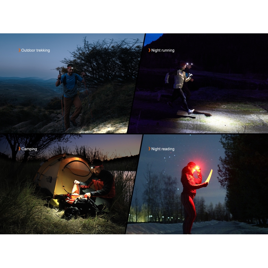 Fenix HL18RTV20WHT - Lampe frontale à intensité variable rechargeable LED/USB IP66 800 brillant 160 h blanc/noir