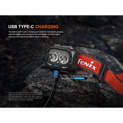 Fenix HL18RTV20WHT - Lampe frontale à intensité variable rechargeable LED/USB IP66 800 brillant 160 h blanc/noir