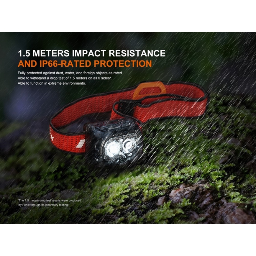 Fenix HL18RTV20WHT - Lampe frontale à intensité variable rechargeable LED/USB IP66 800 brillant 160 h blanc/noir