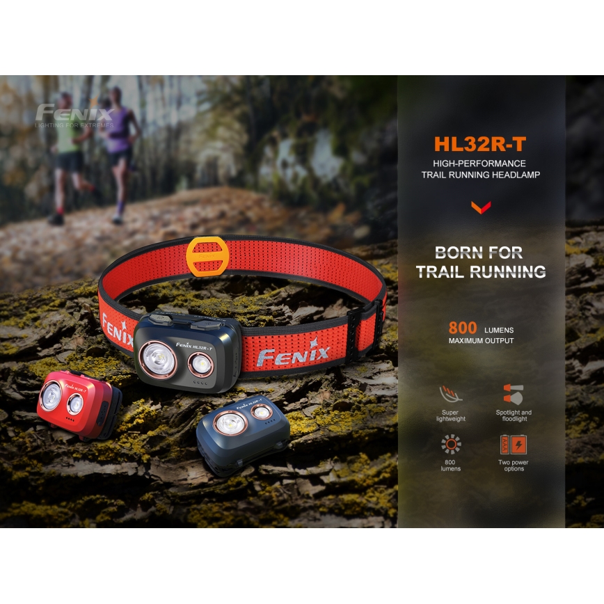 Fenix HL32RTBLCK - Lampe frontale rechargeable LED/USB/3xAAA IP66 800 brillant 300 h 1900 mAh noir/orange