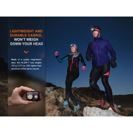 Fenix HL32RTBLCK - Lampe frontale rechargeable LED/USB/3xAAA IP66 800 brillant 300 h 1900 mAh noir/orange