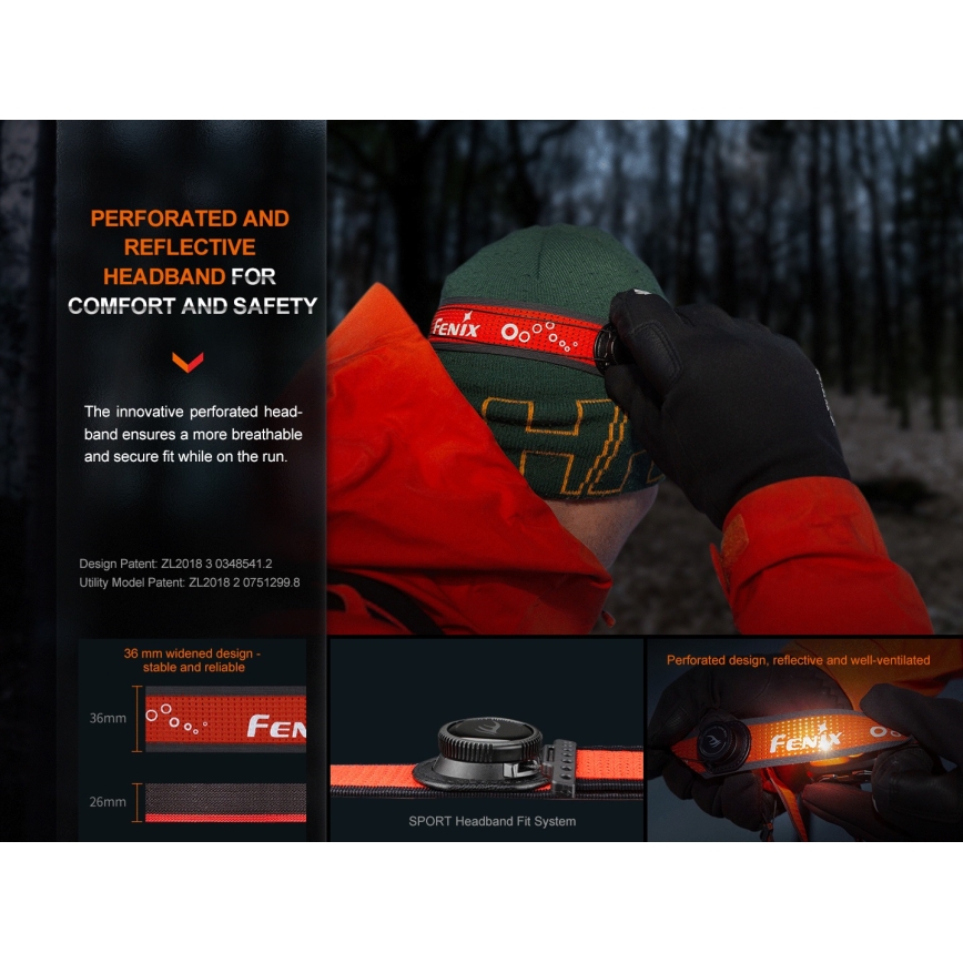 Fenix HL32RTBLCK - Lampe frontale rechargeable LED/USB/3xAAA IP66 800 brillant 300 h 1900 mAh noir/orange