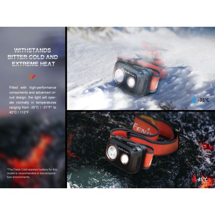 Fenix HL32RTBLCK - Lampe frontale rechargeable LED/USB/3xAAA IP66 800 brillant 300 h 1900 mAh noir/orange
